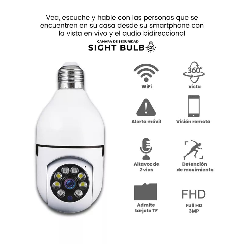 Camara Bombillo Seguridad Giratoria 360°